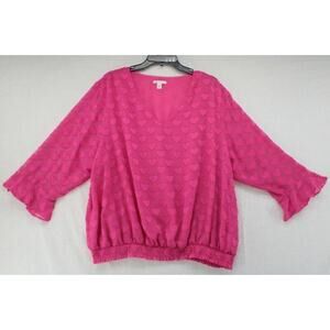Cato Blouse Pink Hearts Top Chiffon Bell Sleeves Valentine Date Night 22 / 24 W